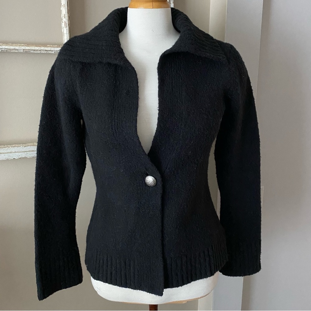 Nine West black wool blend cardigan sweater.